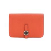 Pre-owned Leather wallets Hermès Vintage , Orange , Dames