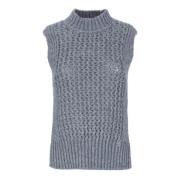 Blauwe Alpaca Gilet met Kantpatroon Herno , Blue , Dames