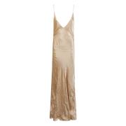 Zijden Maxi Jurk Saint Laurent , Beige , Dames