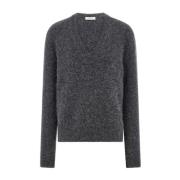 Alpaca Cashmere Silk V-Neck Sweater Salvatore Ferragamo , Gray , Heren