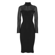 Zwarte Viscose Jurk met Hoge Hals Elisabetta Franchi , Black , Dames