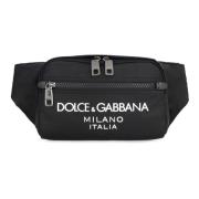 Nylon Heuptas met Leren Details Dolce & Gabbana , Black , Heren