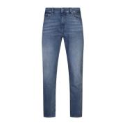 Blauwe Denim Straight Fit Jeans Hugo Boss , Blue , Heren