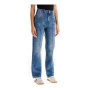 Hoge taille boyfriend jeans met zichtbare stiksels Isabel Marant , Blu...