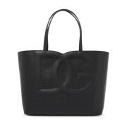 Gestikte DG Logo Leren Tote Tas Dolce & Gabbana , Black , Dames