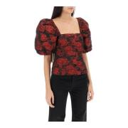 Bloemen Jacquard Ballonmouw Blouse Ganni , Red , Dames