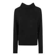 Zwarte Geribbelde Gebreide Rolhals Sweater Allude , Black , Dames