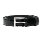 Zwarte Leren Riem met Zilveren Hardware Hogan , Black , Heren