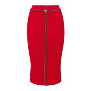 Midi rok met kettingdetail in viscose Elisabetta Franchi , Red , Dames