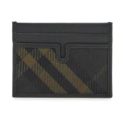 Ruitpatroon Leren Kaarthouder Burberry , Black , Heren