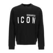 Icon Crew-neck Sweatshirt met Logo Print Dsquared2 , Black , Heren