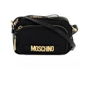 Stijlvolle Mini Schoudertas met Metalen Logo Moschino , Black , Dames