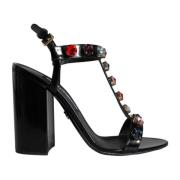 Zwarte Kristal T-Strap Sandaal Hakken Dolce & Gabbana , Black , Dames