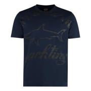 Katoenen Logo T-shirt Geribbelde Kraag Paul & Shark , Blue , Heren