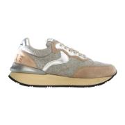 Beige Sneakers in Leer/Nylon Voile Blanche , Beige , Dames