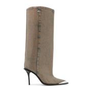 Canvas Stiletto Laarzen met Metalen Detail Diesel , Gray , Dames