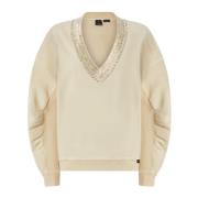 Geborduurde Oversized Sweater met Glanzende Halslijn Pinko , Beige , D...