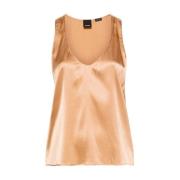 Bruine Zijden Topkleding Verhoog Stijl Pinko , Brown , Dames