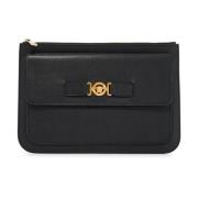 Gouden Medusa Gehamerd Leren Pouch Versace , Black , Dames