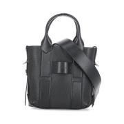 Zwarte Pebbled Leren Handtas met Handvatten Hogan , Black , Dames