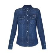 Stretch Katoenen Denim Overhemd voor Dames Liu Jo , Blue , Dames