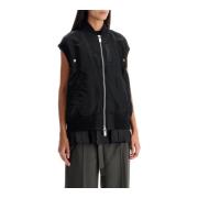 Outdoor Gelaagd Nylon Bomber Vest Sacai , Black , Dames