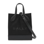 Canvas Mini Bar Tas met Leren Afwerkingen Bally , Black , Dames