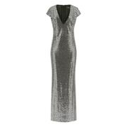 Pailletten V-hals Lange Jurk Guess , Gray , Dames