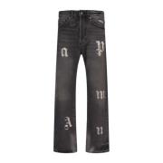 Zwarte Loose Fit Denim Jeans met Patches Palm Angels , Black , Heren