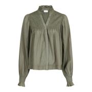 Katoenen Voile Smock Blouse Neo Noir , Green , Dames