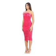 Elegante Fuchsia Midi Jurk met Veren Patrizia Pepe , Pink , Dames