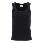 Geribbelde Mouwloze Top met Diepe Halslijn Haikure , Black , Dames