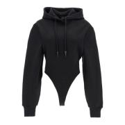 Hoodie met body design en drukknopen Mugler , Black , Dames