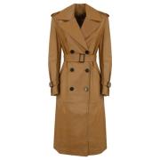 Bruine leren trenchcoat Max Mara Studio , Brown , Dames