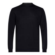 Blauwe Merinowol Ronde Hals Sweater Low Brand , Blue , Heren