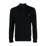 Blauwe Half Zip Katoenen Trui Fred Perry , Blue , Heren