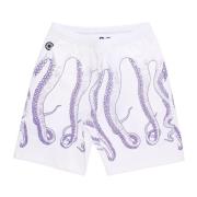 Wit/Paarse Jogger Shorts Lichtgewicht Stof Octopus , White , Heren