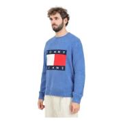 Lichtblauwe Crew Neck Sweater Tommy Jeans , Blue , Heren