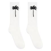 Logo Katoenen Sokken, Geribbeld Model Palm Angels , White , Heren