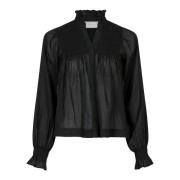 Katoenen Voile Smock Blouse Neo Noir , Black , Dames