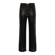 Zwarte Paillet Wijde Pijp Broek Part Two , Black , Dames