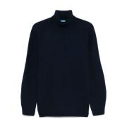 Navy Blauw Wol Gebreide Trui Drumohr , Blue , Heren