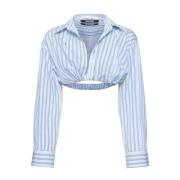 Korte Katoenen Top met Logodetail Jacquemus , Blue , Dames