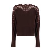 Elegant Lace Boat Neck Sweater Ermanno Scervino , Red , Dames