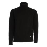 Zwarte Wollen Coltrui Gebreid Aw24 C.p. Company , Black , Heren