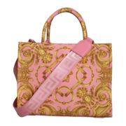 Barok Leren Tote Tas Roze Geel Versace , Pink , Dames