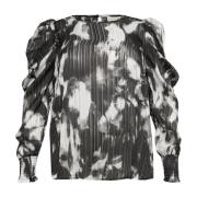 Abstract Print Blouse Zwart/Grijs Grafisch Kaffe Curve , Gray , Dames