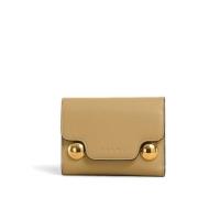 Beige Leren Portemonnee Drievoudig Ontwerp Marni , Beige , Dames