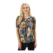 Grazia Blouse Multicolor Korte Mouw IN Front , Gray , Dames