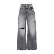 Grijze Wide Leg Jeans Medium Rise Icon Denim , Gray , Dames